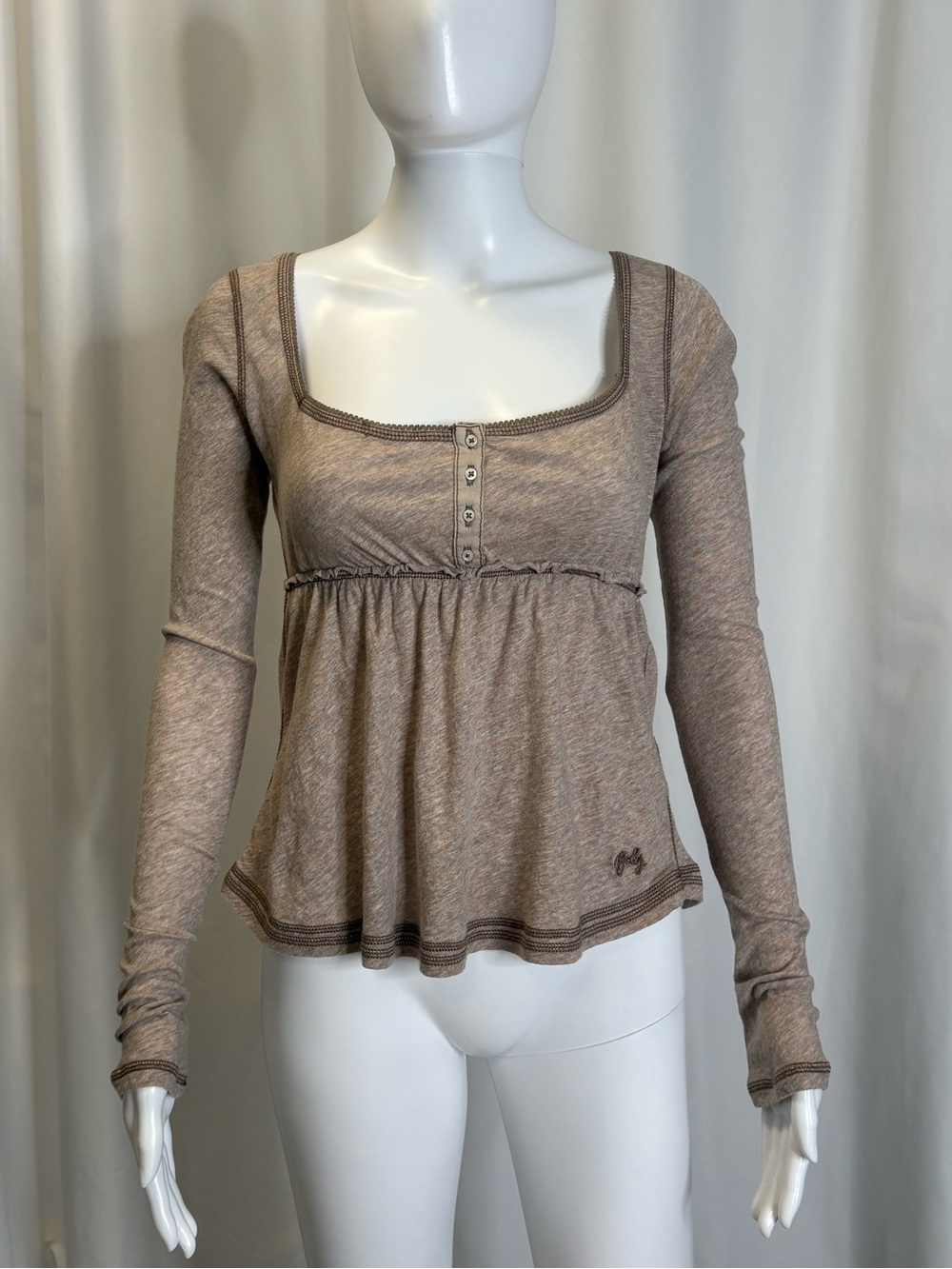 NWT BDG Brittney Long Sleeve Babydoll Henley Tee Womens Size Small Taupe Y2K - Picture 12 of 12
